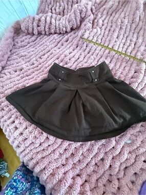 Y2K Chocolate Brown Pleated Flared Mini Skirt Low Waist Studded Yoke Small